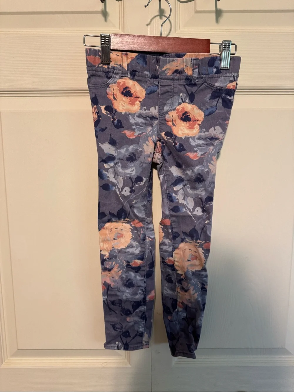 GAP Girls Floral Stretch Leggings - Blue with Peach Flowers